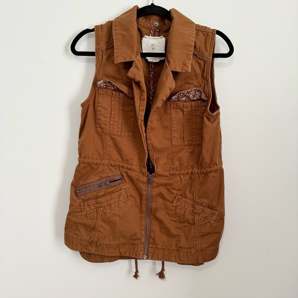 Anthropologie Hei Hei Brown Utility Army Boho‎ Zip Brown Vest Cotton size M
